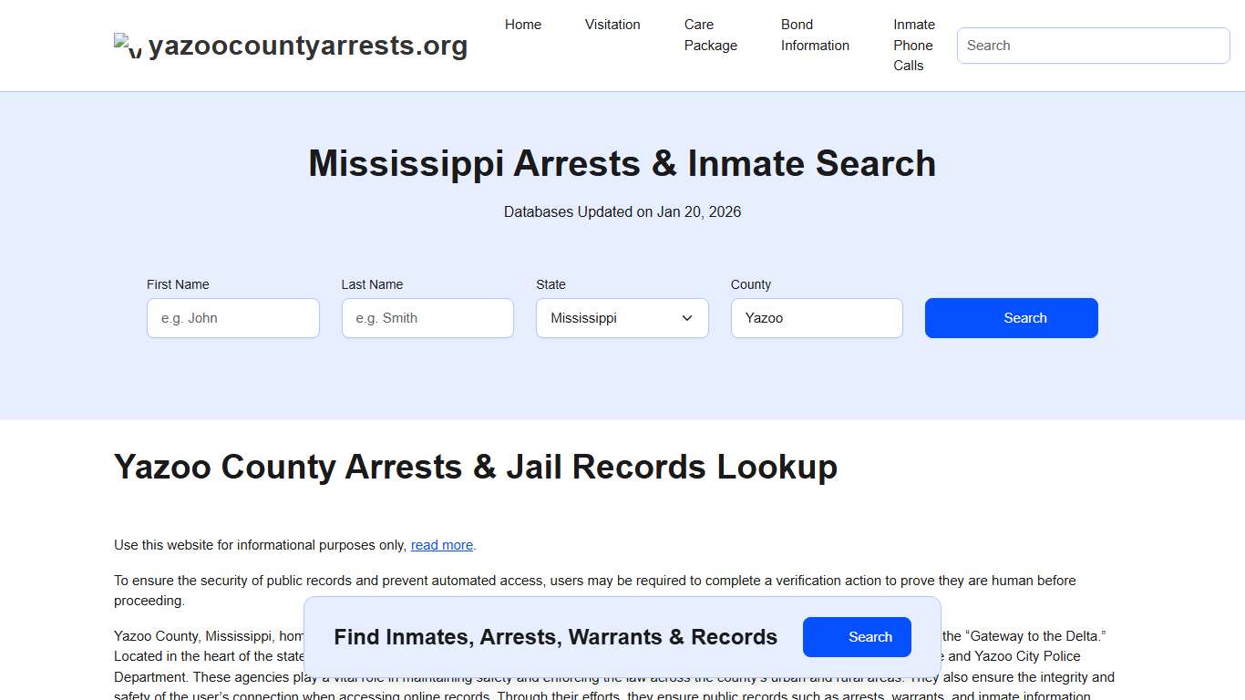 Yazoo County, MS Arrests, Warrants, Police Records Search