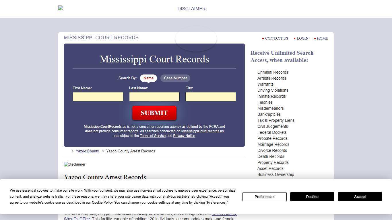 Yazoo County Arrest Records | MississippiCourtRecords.us